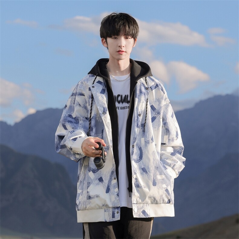 G0131-P85秋季新款日系cityboy连帽假两件夹克外套图片
