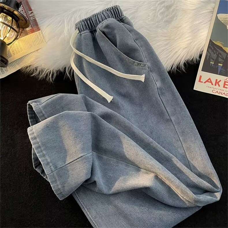 水洗牛仔裤美式高街vibe男生阔腿裤潮牌痞帅休闲直筒裤N6008-P35,男装牛仔裤,星座1008-1