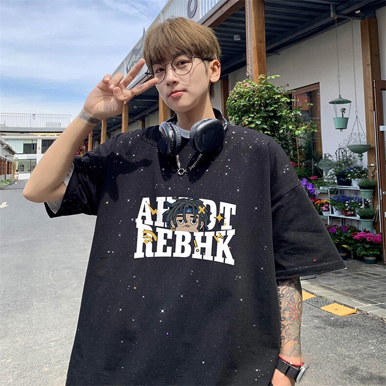 量大优供抖音视频支持得物配合二开美式满天星亮片短袖T恤MTX206,男装T恤,电商A486