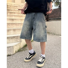 夏季新款男士工装牛仔短裤水洗磨砂复古潮流日系直筒裤NG548，男装牛仔裤，星座1116A（原606A-3）