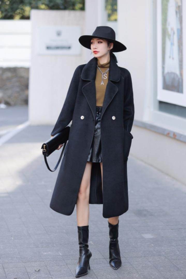 文秀家新款现货双面羊绒大衣风衣款2021高端定制，女装风衣，陆氏青云