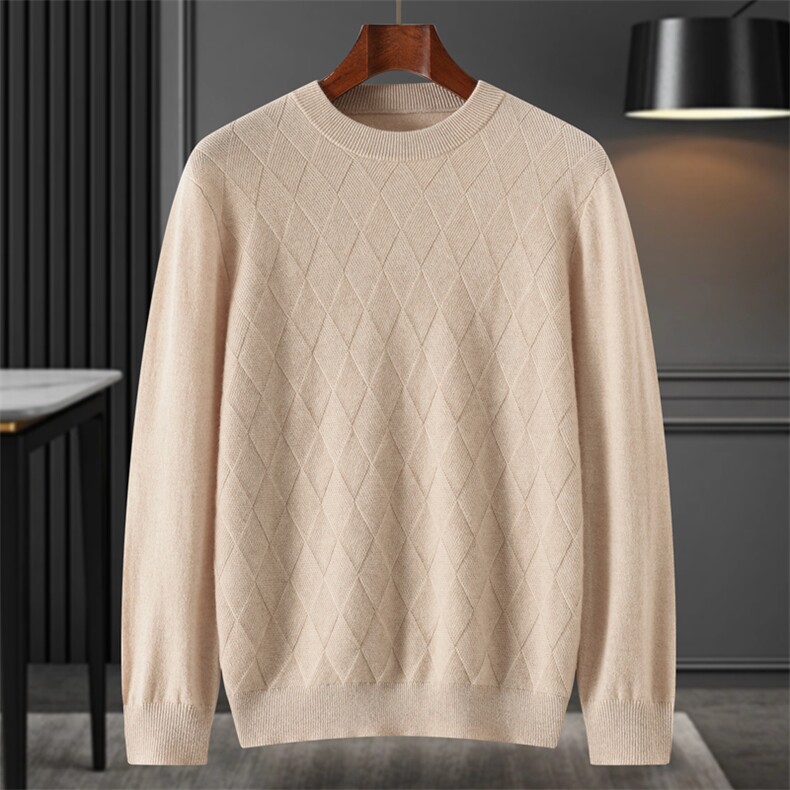 2025年秋季长袖套头圆领菱形格针织衫时尚百搭，男装针织衫/毛衣，贵皇羊绒四店
