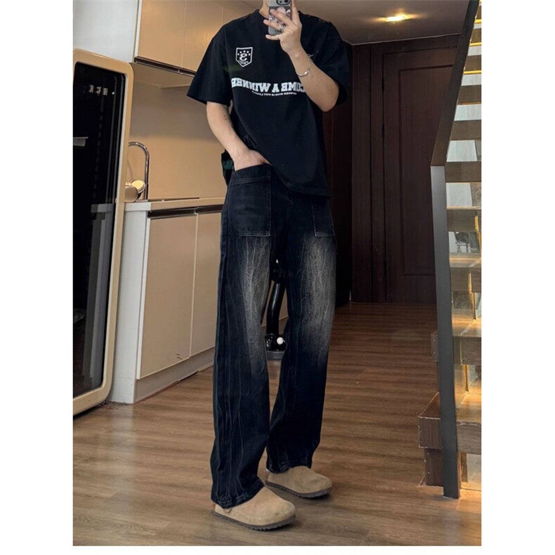 青少年水洗休闲牛仔裤男士2025立体剪裁宽松直筒百搭长裤子,男装牛仔裤,星座506A