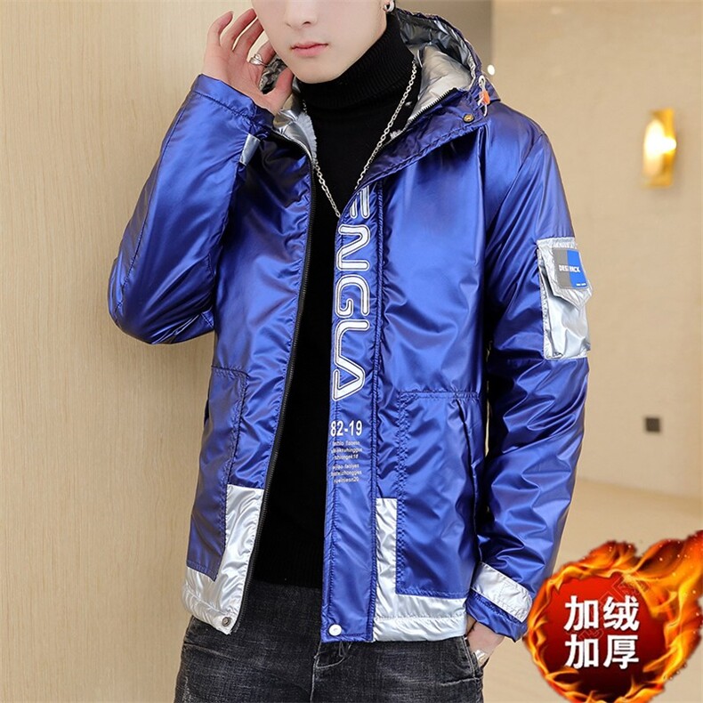 冬季亮片羽棉服男模特加厚夹克保暖外套工装棉衣蓝869加绒图片