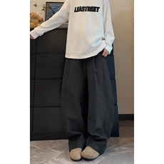 格子休闲裤男生秋冬垂坠高级感拖地裤cleanfit复古宽松大码直筒裤，男装休闲裤，电商A001