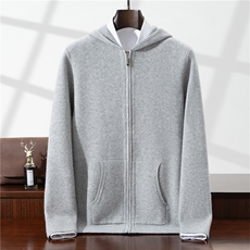 2025年秋冬季男士100羊毛开衫四平加厚连帽时尚羊毛衫百搭外套，男装针织衫/毛衣，星纬羊绒