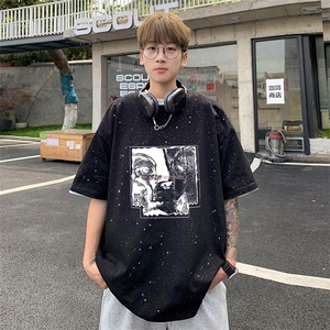 可48小时发货支持抖音得物来样二开 美式满天星亮片短袖T恤MTX657图片