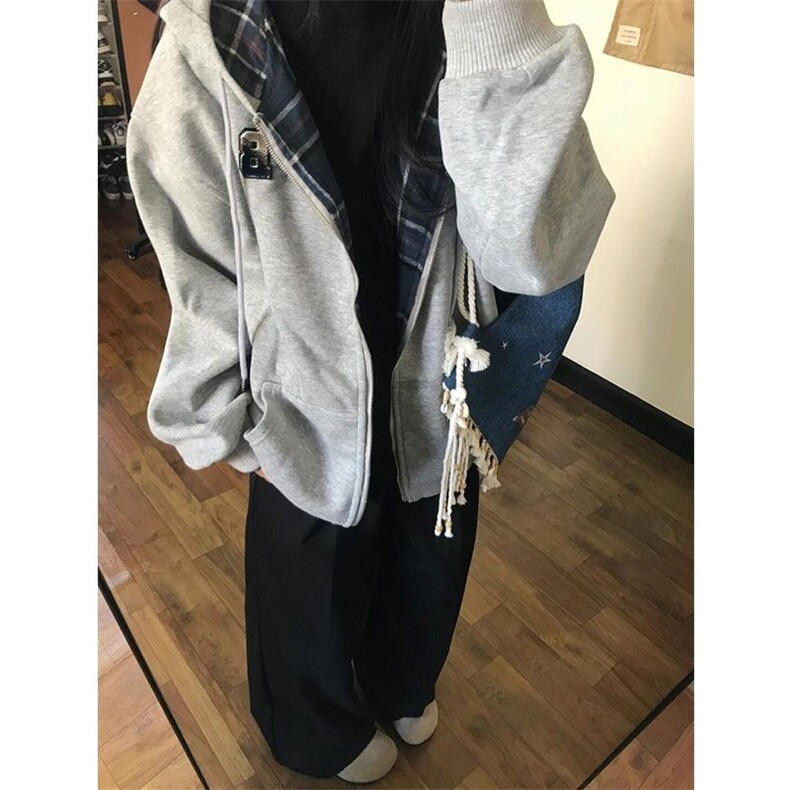重磅潮牌百搭卫衣男女美式情侣连帽撞色休闲外套601-1-Y891,女装短外套,星座601-1