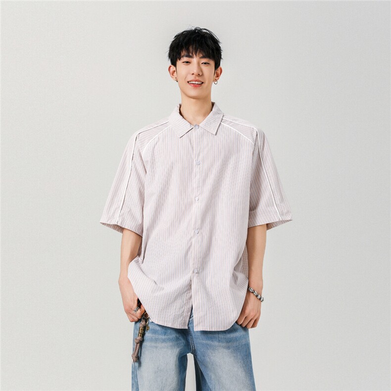 【现货】夏季新款美式潮牌条纹宽松透气翻领衬衣CY06015-TP35控58,男装衬衫,星座1004（原星座815-3）