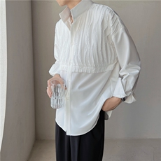 轻熟风小众抽褶条纹衬衫立领设计感衬衣演出服CY17/P35，男装衬衫，电商A243