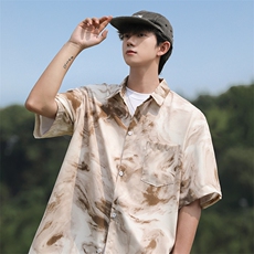 衬衫男士短袖韩版潮流拼色百搭宽松2024夏季新款ins外套CY929-P28，男装衬衫，星座412-2