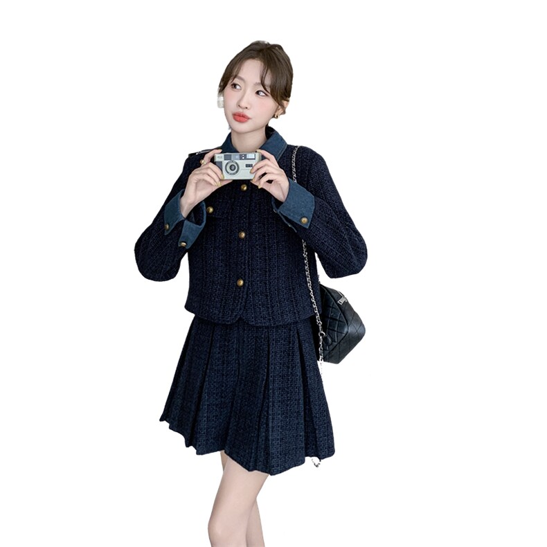 时尚套装女款2025秋季新款韩版春秋外套百褶裙小香风两件套套装,女装套装/套裙,2C218