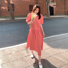 现货2021夏季新款圆领收腰连衣裙浙宝292A货号W003，女装连衣裙，时倾STUDIO