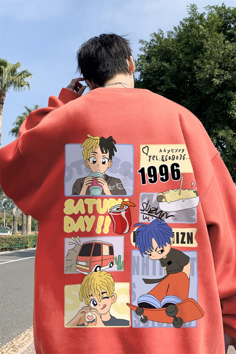 ！直播品质重磅宽松港风卡通男孩印花圆领卫衣WY103-特p28,男装卫衣,星座508（原C305）