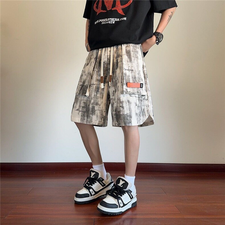 夏季透气工装短裤宽松大码扎染休闲五分短裤,男装牛仔裤,电商A426-1(原A430-1)