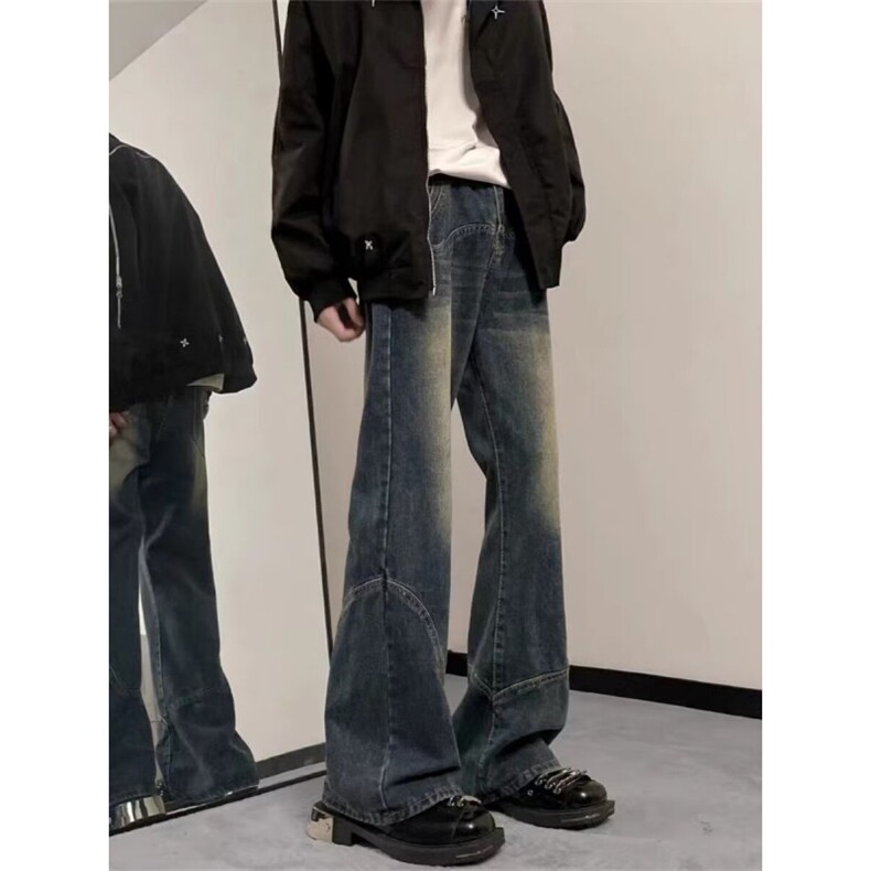 现货！闪电纹cleanfit高街牛仔裤口袋设计感微喇直筒裤RM774-P65,男装牛仔裤,星座1005-6