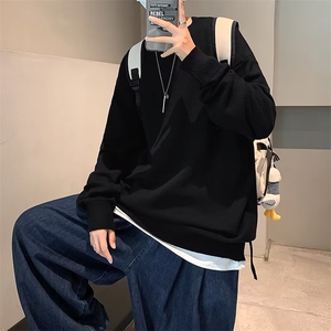 男港风潮流宽松圆领休闲纯色上衣针织衫毛衣外套XM12P35图片