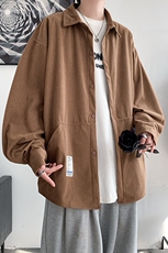 秋装灯芯绒衬衣纯色简约宽松休闲长袖衬衫男女外套港风H221/P45，男装衬衫，钱塘713