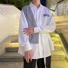 千鸟格拼色衬衫男韩版潮流百搭2023春秋新款ins宽松外套W3103-P36，男装衬衫，星座412-2