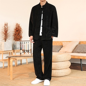 风雪尼尔套装长袖盘扣男士纯色套装两件套秋DSA008-TZ2525图片