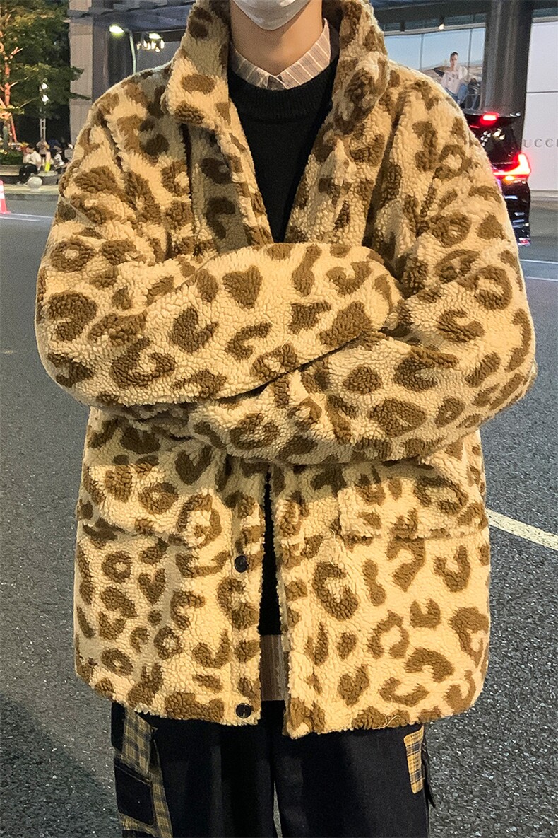 现货2025春装豹纹毛绒休闲潮流中性棉衣外套上衣D201-DM74-P105,男装棉衣,电商D321-1