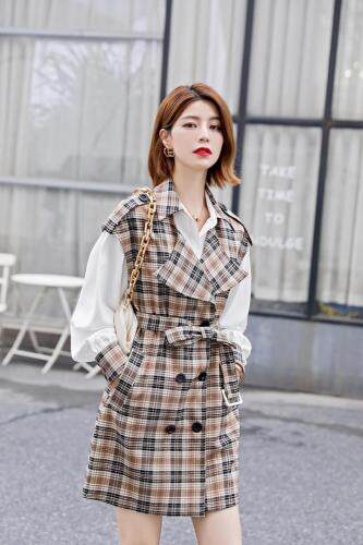 【秋季新款】时尚格子马甲配衬衫两件套，女装马夹，笑思源