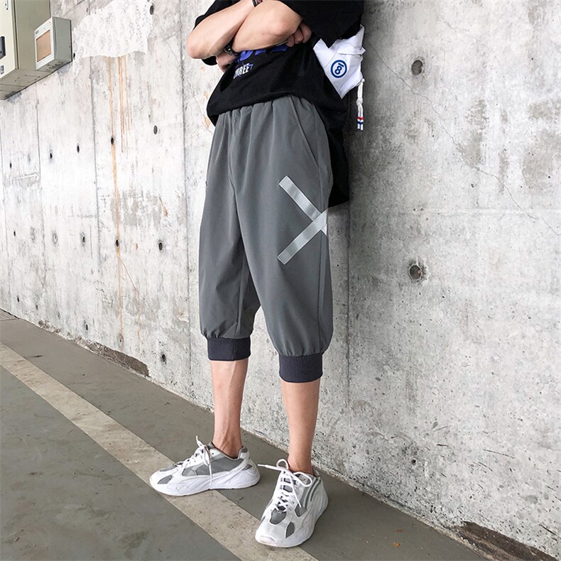 文艺灰色夏季宽松工装裤子日系七分裤A061-K159-P45锦纶90氨纶10,男装休闲裤,电商A061