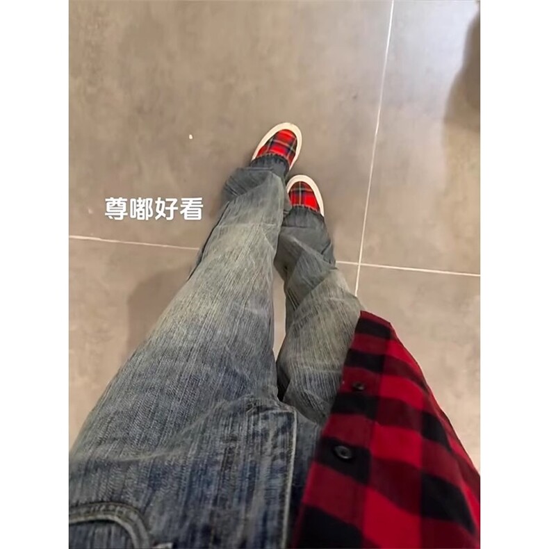 裤子美式高街水洗竹节竖纹牛仔裤男款微喇窄窄版直筒裤KZ8027-P55,男装牛仔裤,星座1007（原301D）
