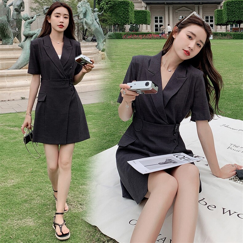 2023年夏季短袖西装连衣裙显瘦别致西装裙,女装连衣裙,艾仟回(原伊仟回)