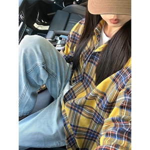 【有货】cleanfit黄色格子衬衫设计感高级美式复古衬衣6869LL-P45,古代黄色衣服怎么搭配图片