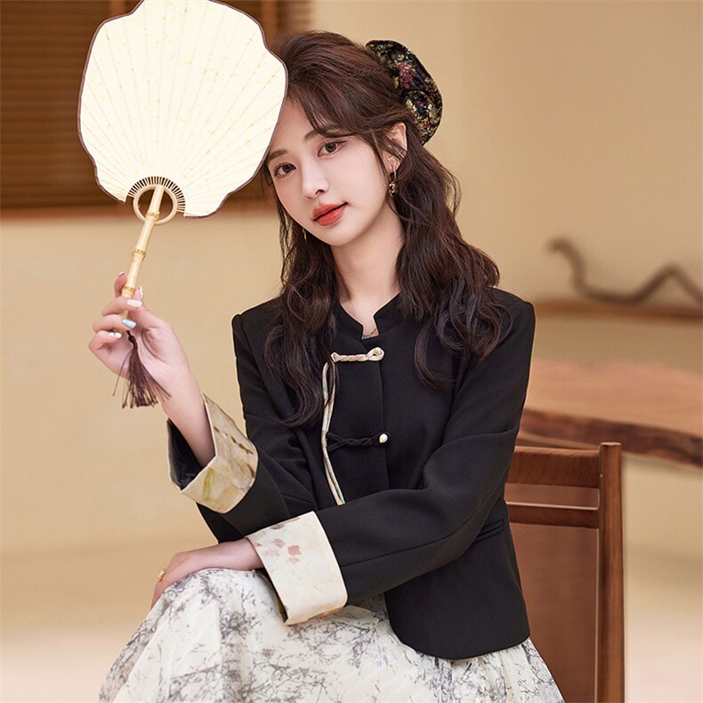 新中式国风裙女2024春季新款改良唐装短外套印花半身裙，女装短外套，贝蕾酷儿