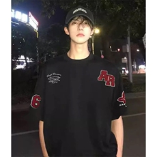 万针全刺绣工艺抖音得物高品质260克重磅纯棉双纱美式高街短袖T恤，男装T恤，电商A486-1
