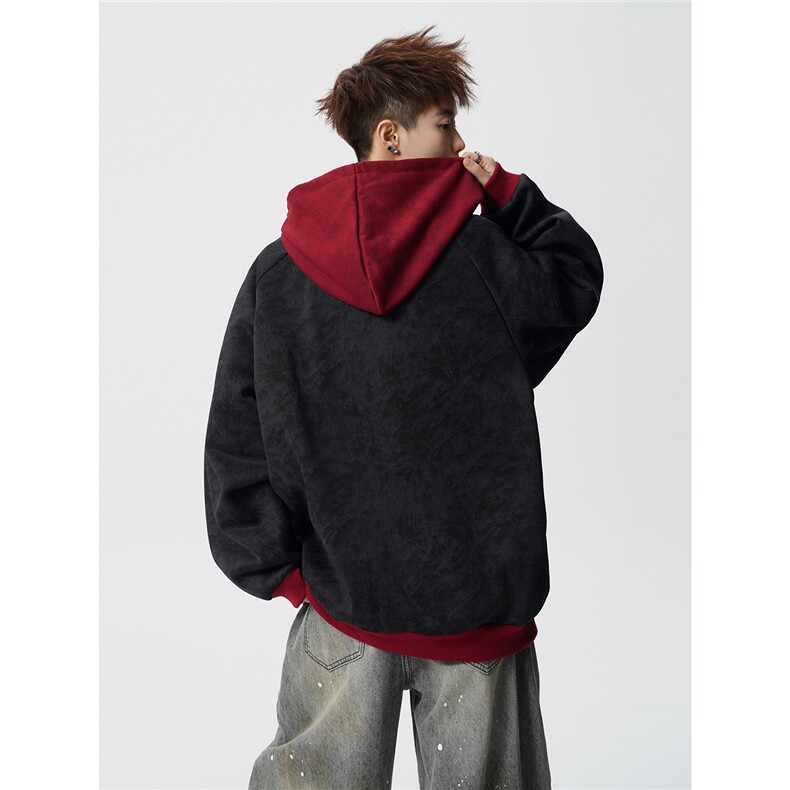 现货WY10158-特P55加绒TP60连帽撞色解构拼接宽松大码卫衣外套,女装短外套,电商A059