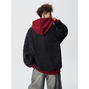 现货 WY10158-特P55 加绒TP60 连帽撞色解构拼接宽松大码卫衣外套图片