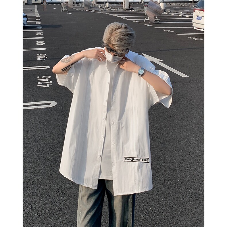 2024夏季新款港风日系复古宽松版条纹翻领短袖衬衫男潮ZC727-P40,男装衬衫,星座313A(原308A-2)