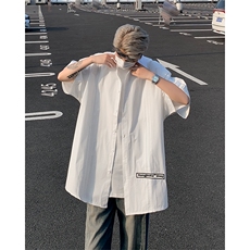 2024夏季新款港风日系复古宽松版条纹翻领短袖衬衫男潮ZC727-P40，男装衬衫，星座313A(原308A-2)