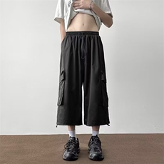 高街大口袋工装七分裤男生潮牌宽松阔腿哈伦休闲短裤D1094/P42，男装牛仔裤，星座506