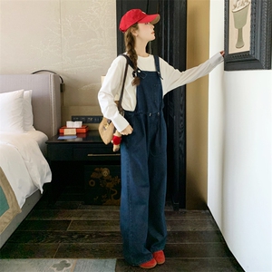 学院风减龄牛仔背带裤女2025年春秋季新款韩版复古显瘦收腰连体裤图片