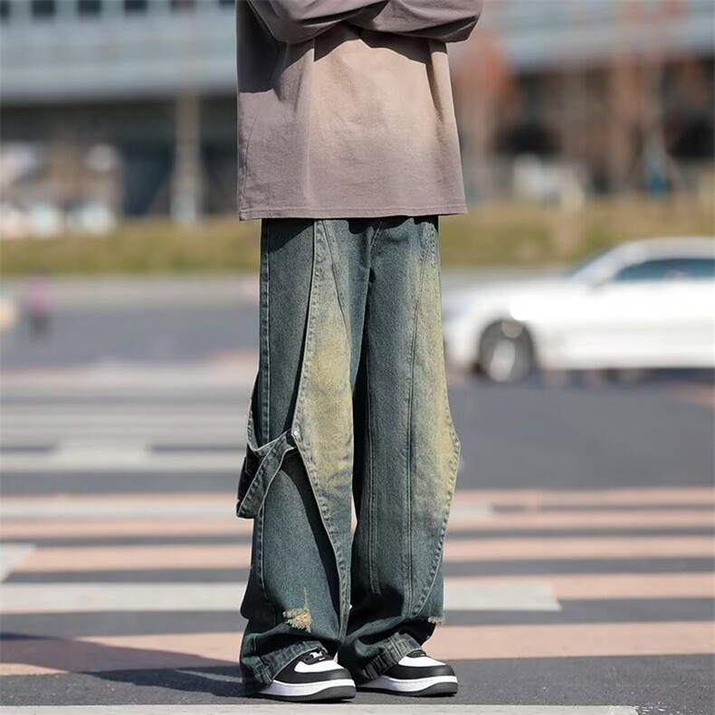 美式复古重工直筒牛仔裤男设计感潮流高街宽松阔腿长裤22553-p55,男装牛仔裤,星座1008