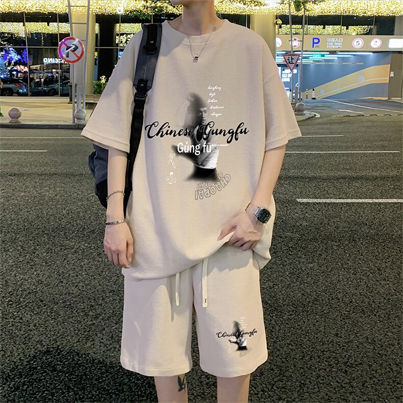 ！2024夏季新款男士华夫格短袖套装百搭学生一套HTZ55P50,男装T恤,电商B220
