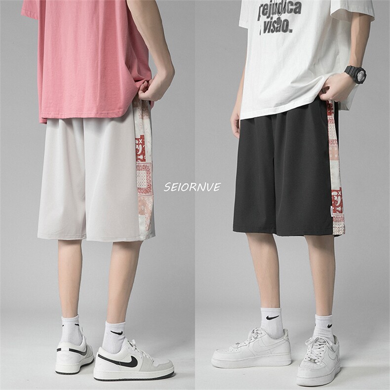 wassuphappy冰丝短裤男夏季薄款宽松休闲五分裤港风潮牌运动中裤，男装休闲裤，星座715-1