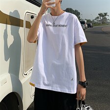 港风新款假两件字母印花短袖T恤男大码夏季撞色半袖T128P35控49图片