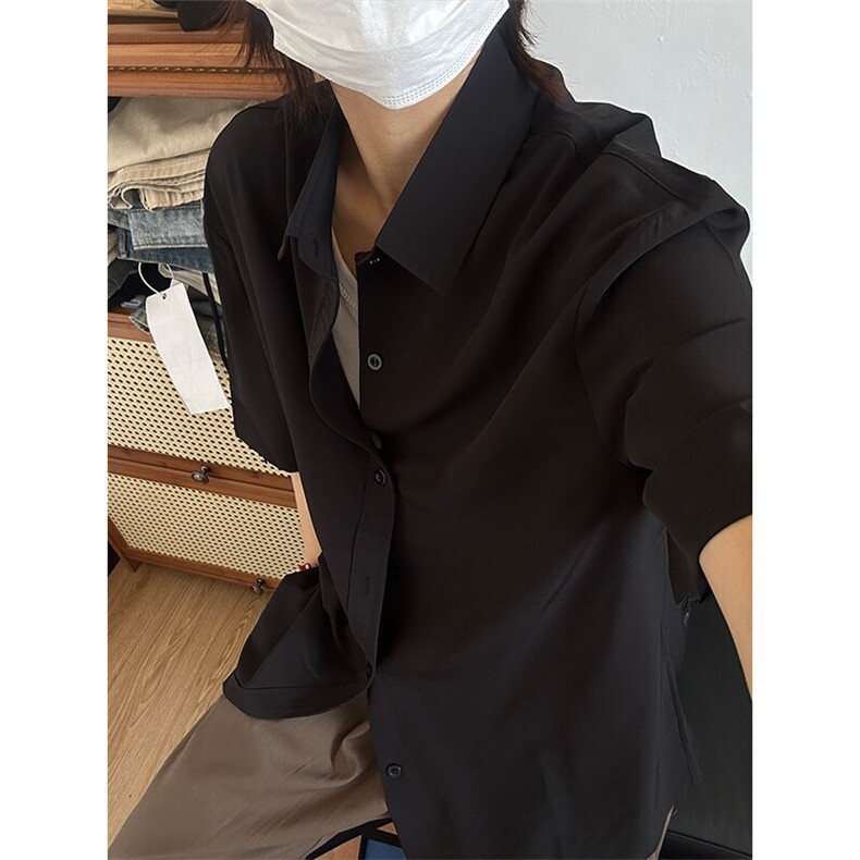 薄款冰丝短袖衬衫男简约纯色垂感休闲痞帅衬衣CS288-P20,男装T恤,星座301C-5