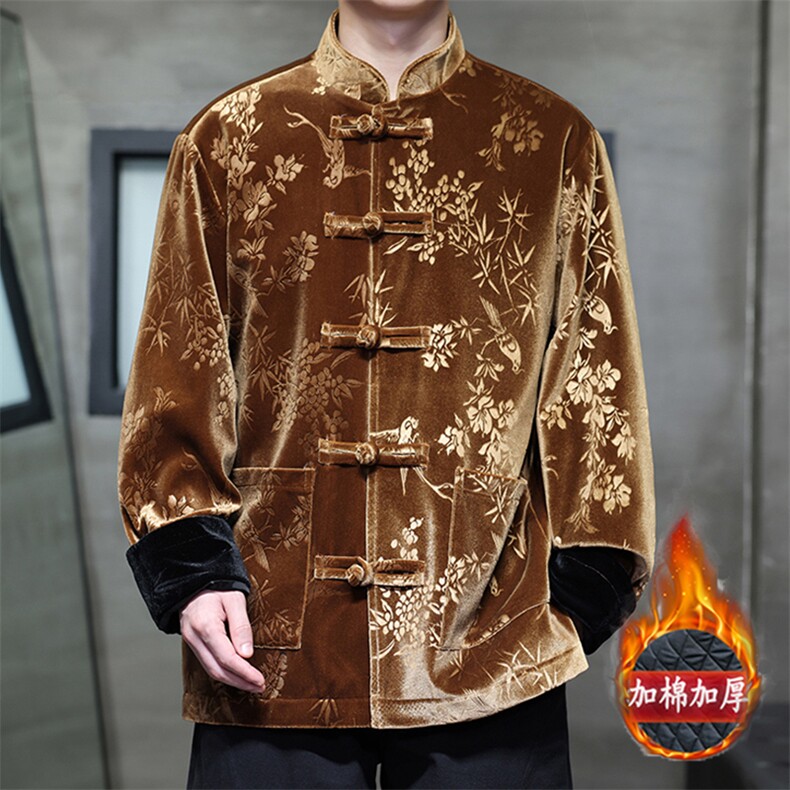 现货男士大码新中式风丝绒加厚保暖压花棉服MY9911-P130控198,男装棉衣,电商A021