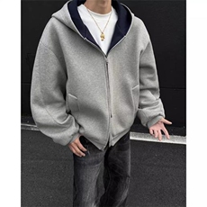 抖音得物高品质二开26春装美式重磅宽松结构双面连帽卫衣外套W68，女装短外套，电商A486