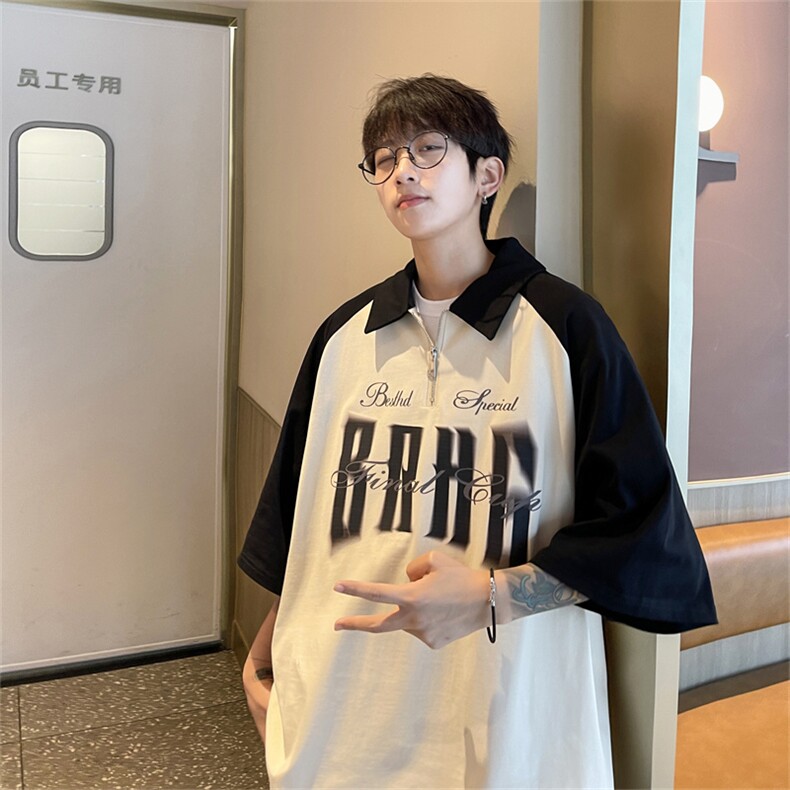港风重磅全棉撞色插肩袖polo衫短袖男T恤XP2236-P45控68,男装Polo衫,电商B370