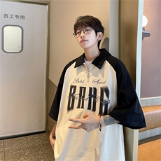 港风重磅全棉撞色插肩袖polo衫短袖男T恤XP2236-P45控68，男装Polo衫，电商B370