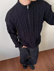 网图半高领毛衣男秋冬季美式麻花粗纹半拉链设计针织打底衫特P58，男装针织衫/毛衣，电商C306-1