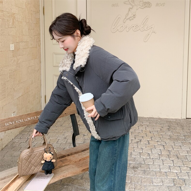 羊羔毛拼接羽绒服90绒2C016-9054-P335-K498,女装羽绒服,2C016