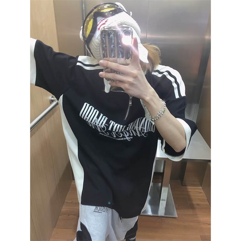 网络图现货翻领半拉链宽松慵懒短袖上衣拼色运动半袖T恤RT08-P55,男装T恤,星座1005-6